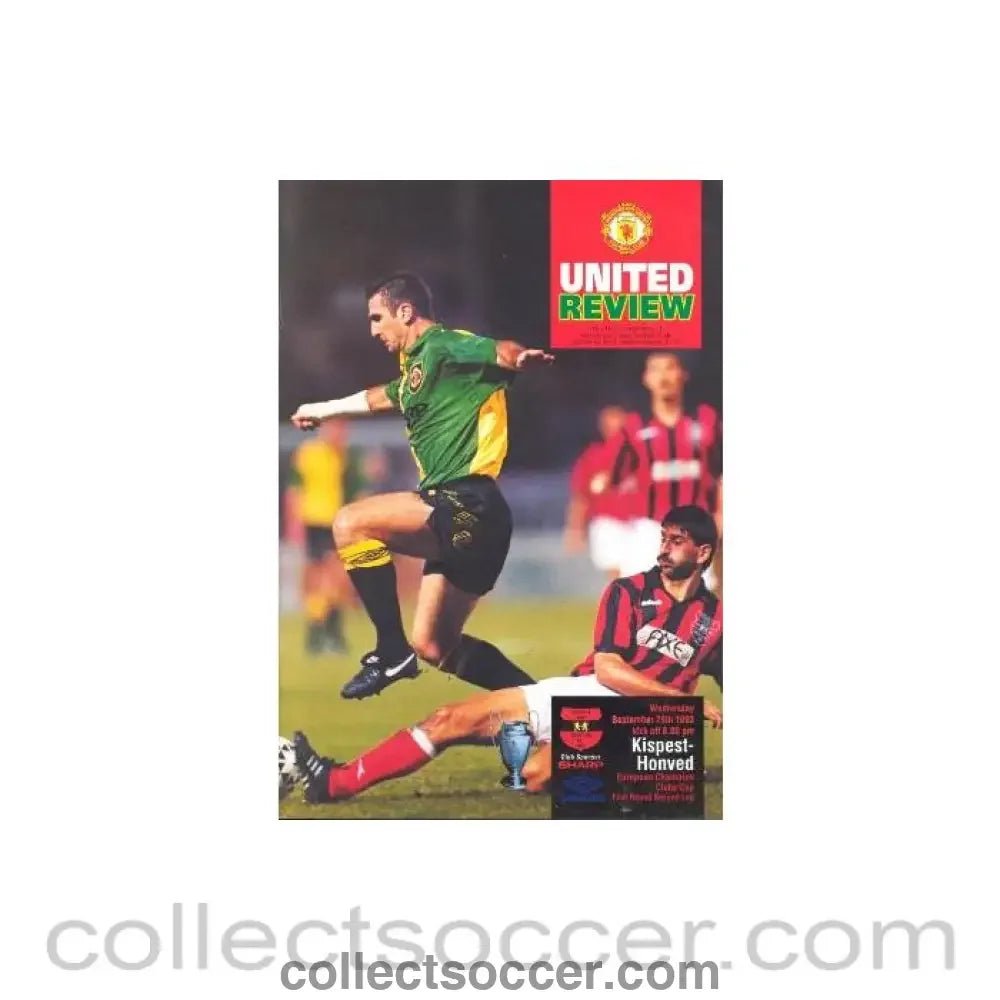 1993 - Manchester United v Kispest - Honved official programme 29/09/1993 Champions League - Collect Soccer
