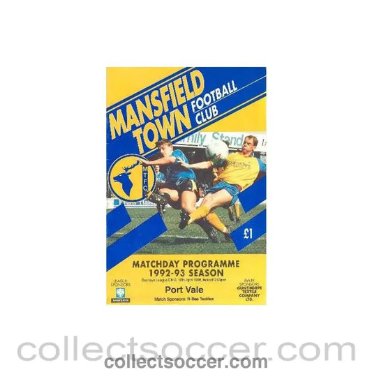 1993 - Mansfield Town v Port Vale official programme 10/04/1993 Barclays League - Collect Soccer