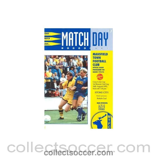 1993 - Mansfield Town v Stoke City official programme 24/08/1993 Coca Cola Cup - Collect Soccer