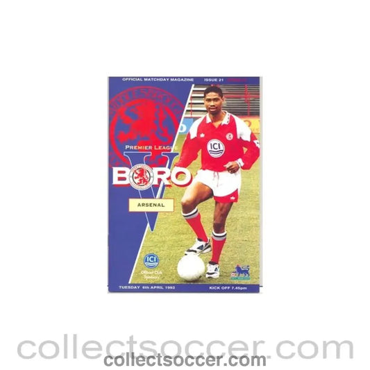 1993 - Middlesbrough v Arsenal official programme 06/04/1993 - Collect Soccer