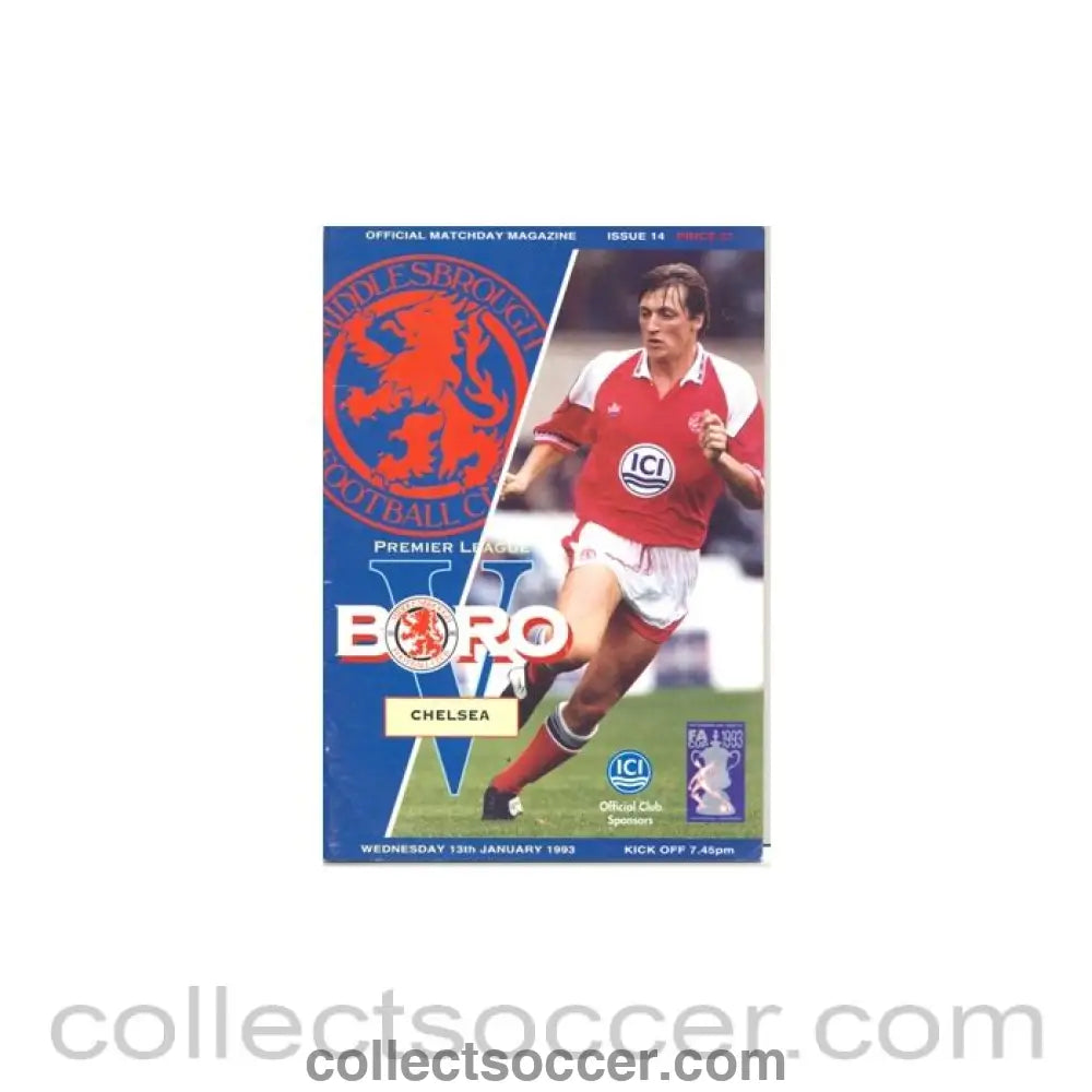 1993 - Middlesbrough v Chelsea official programme 13/01/1993 Premier League