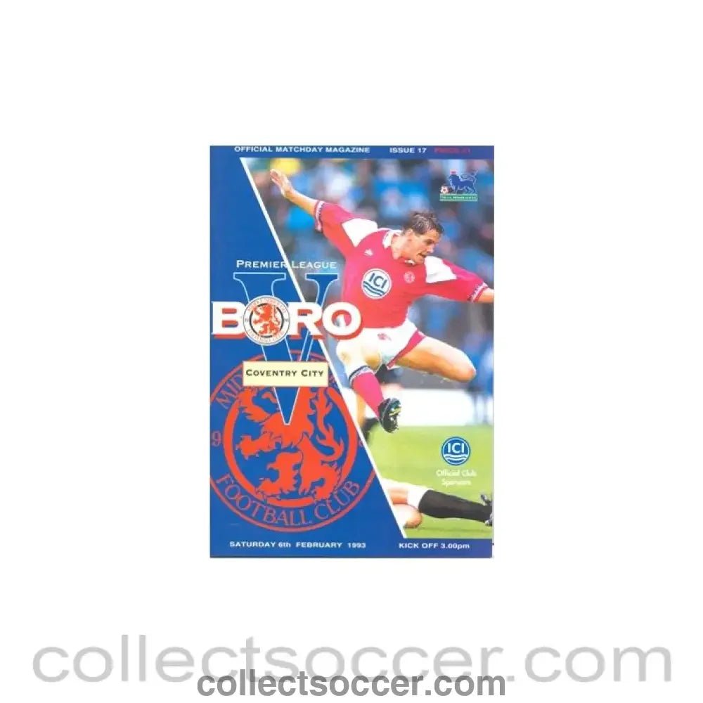1993 - Middlesbrough v Coventry City official programme 06/02/1993 - Collect Soccer