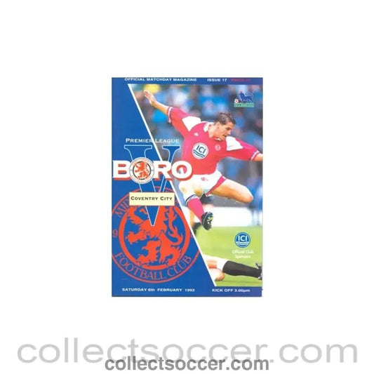 1993 - Middlesbrough v Coventry City official programme 06/02/1993 - Collect Soccer