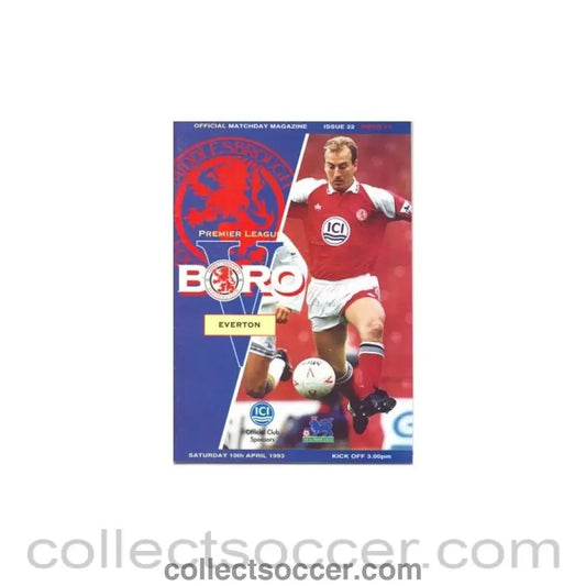 1993 - Middlesbrough v Everton official programme 10/04/1993 - Collect Soccer
