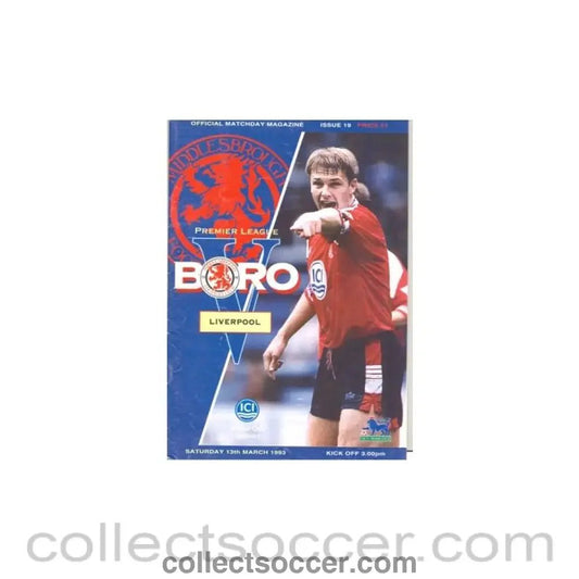 1993 - Middlesbrough v Liverpool official programme 13/03/1993 - Collect Soccer
