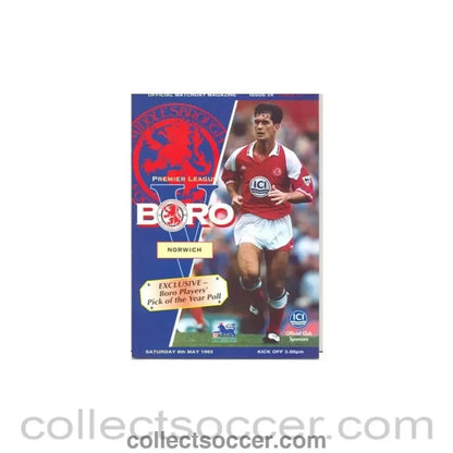 1993 - Middlesbrough v Norwich official programme 08/05/1993 - Collect Soccer