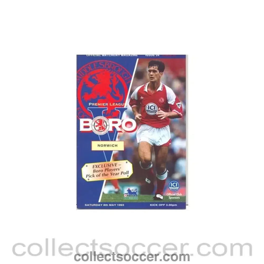 1993 - Middlesbrough v Norwich official programme 08/05/1993 - Collect Soccer