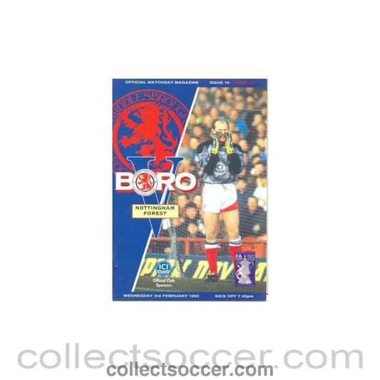 1993 - Middlesbrough v Nottingham Forest official programme 03/02/1993 - Collect Soccer