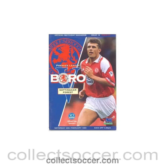 1993 - Middlesbrough v Nottingham Forest official programme 20/02/1993 - Collect Soccer