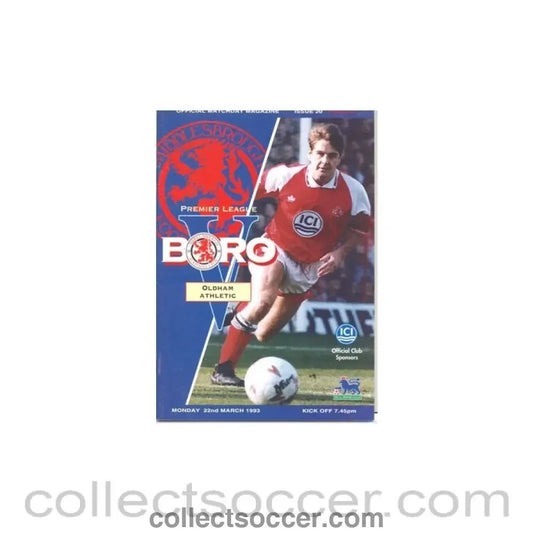 1993 - Middlesbrough v Oldham Athletic official programme 22/03/1993 - Collect Soccer