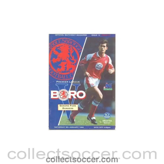 1993 - Middlesbrough v Queen's Park Rangers official programme 09/01/1993 - Collect Soccer