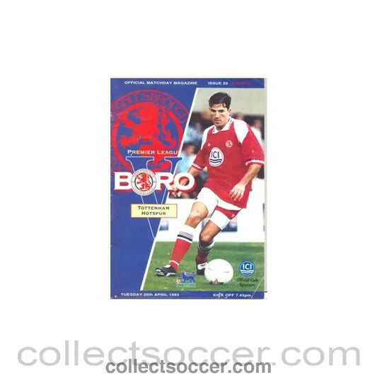 1993 - Middlesbrough v Tottenham Hotspur official programme 20/04/1993 - Collect Soccer