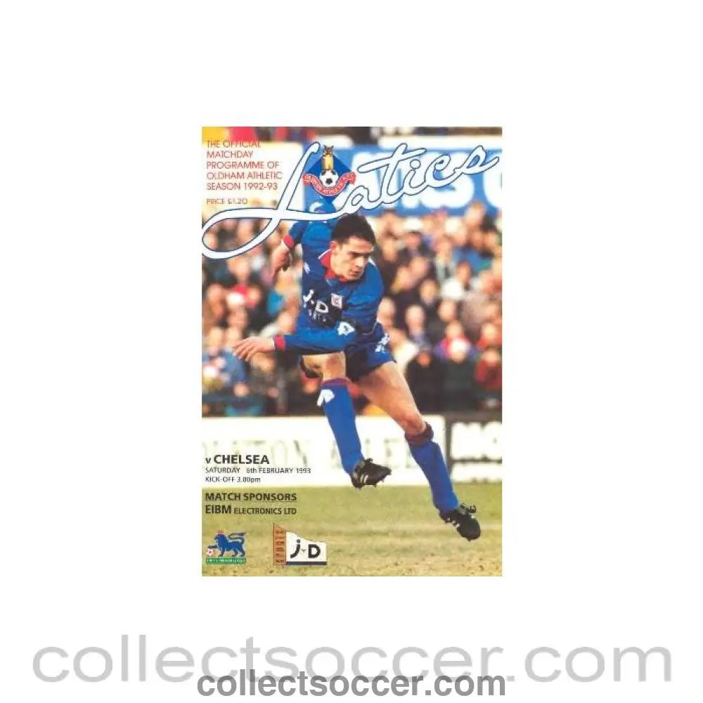 1993 - Oldham Athletic vChelsea official programme 06/02/1993 Premier League - Collect Soccer