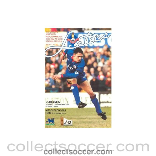 1993 - Oldham Athletic vChelsea official programme 06/02/1993 Premier League - Collect Soccer