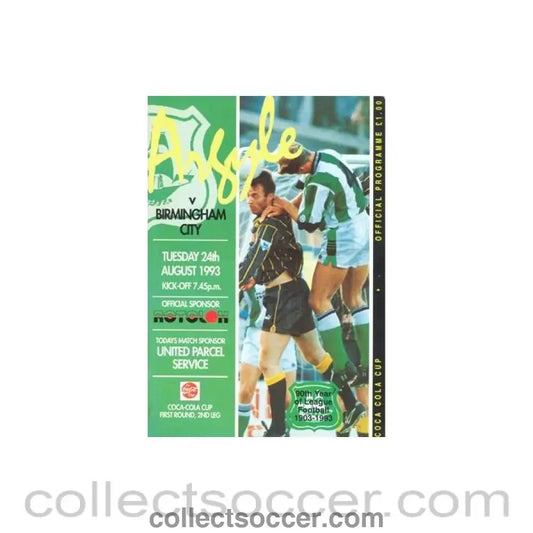 1993 - Plymouth Argile v Birmingham City official programme 24/08/1993 Coca Cola Cup - Collect Soccer