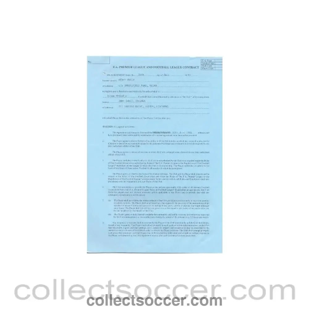 1993 - Premier League And Football League Player Contract between John Daniel Vaughan and Wigan Athletic of 26/07/1993 - Collect Soccer