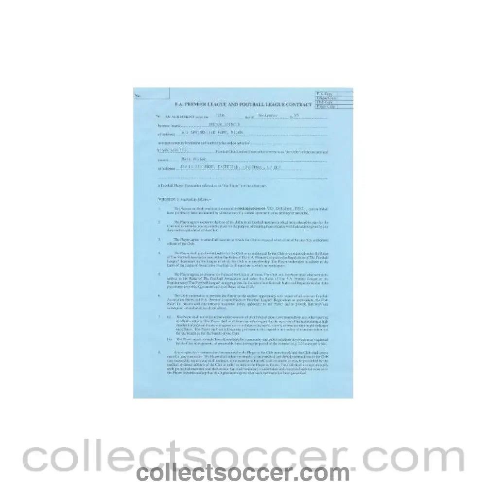 1993 - Premier League And Football League Player Contract between Mark Deegan and Wigan Athletic of 10/09/1993