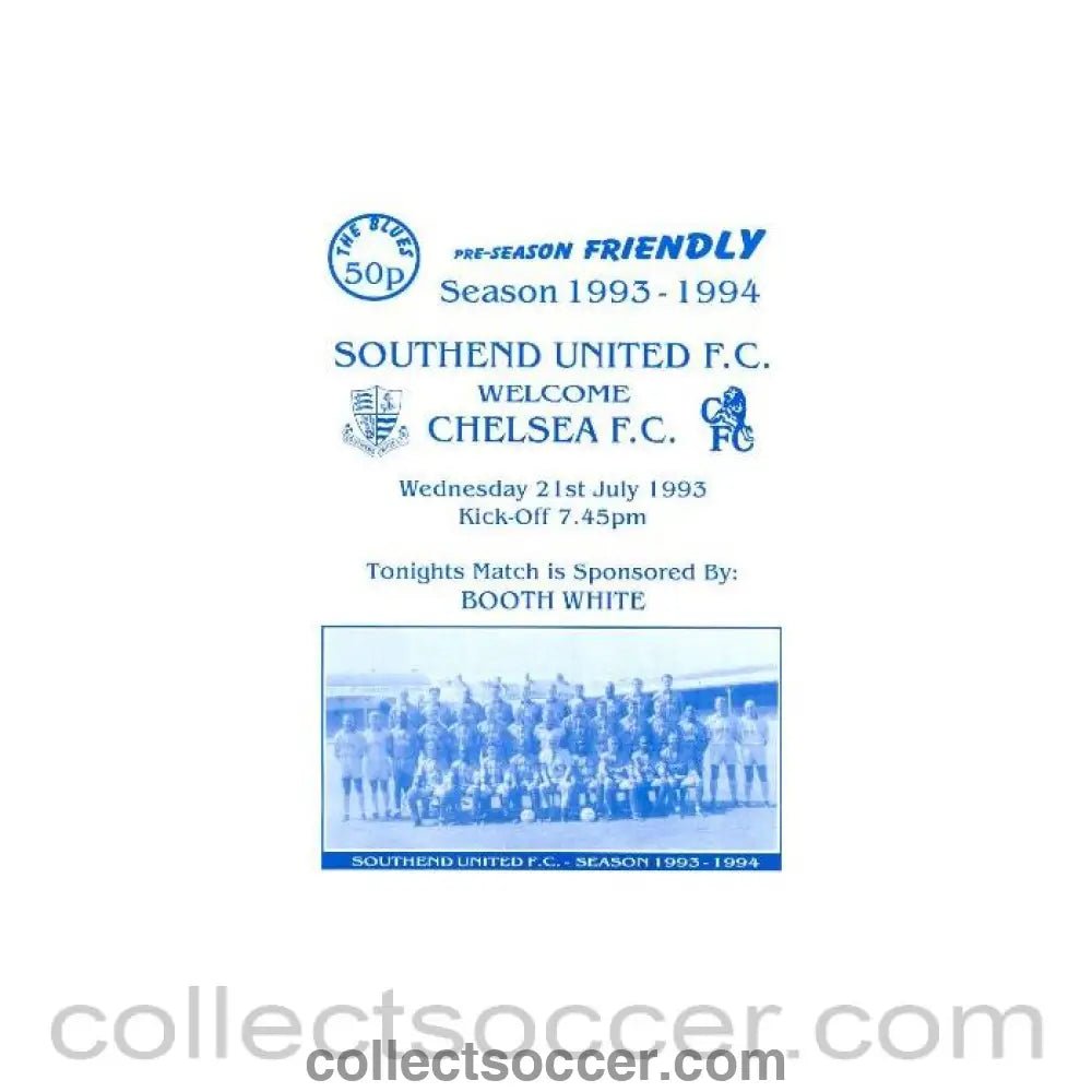 1993 - Southend vChelsea official programme 21/07/1993 pre - season friendly - Collect Soccer