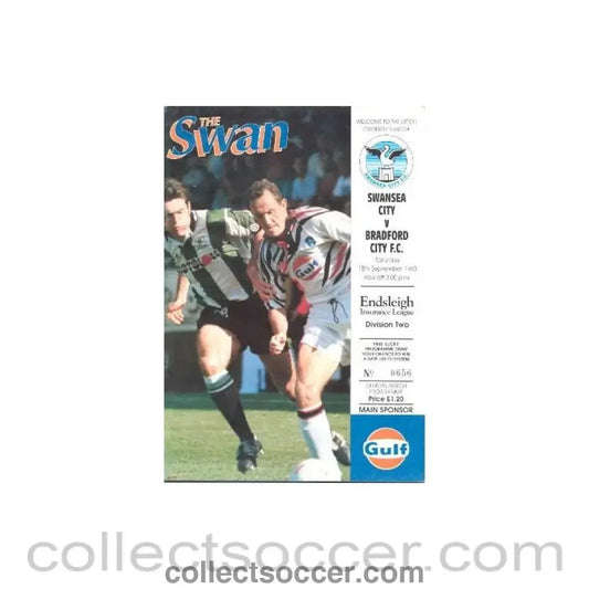 1993 - Swansea City v Bradford official programme 18/09/1993 League - Collect Soccer