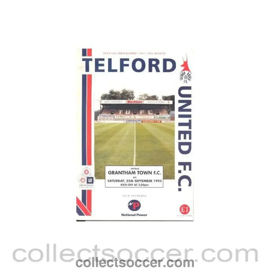 1993 - Telford United v Grantham Town official programme 25/09/1993 GM Vauxhall Conference - Collect Soccer