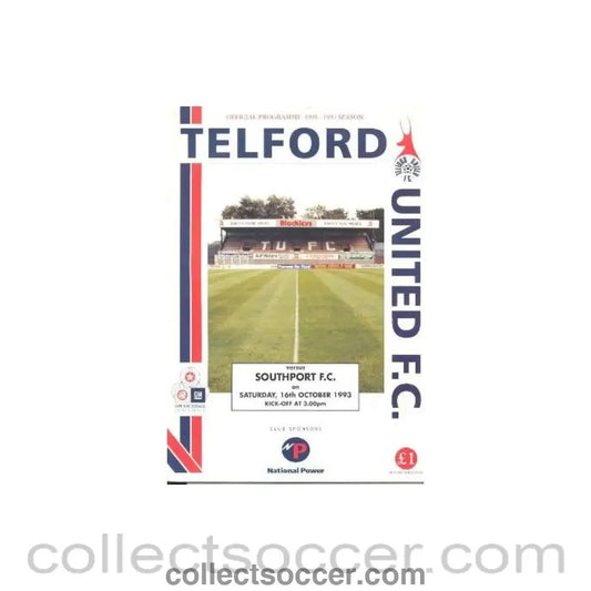 1993 - Telford United v Southport official programme 16/10/1993 GM Vauxhall Conference - Collect Soccer