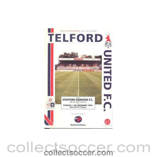 1993 - Telford United v Stafford Rangers official programme 14/12/1993 GM Vauxhall Conference - Collect Soccer