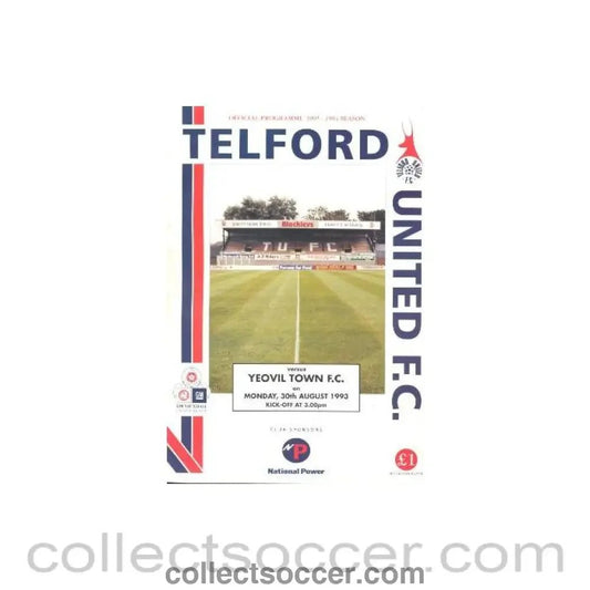1993 - Telford United v Yeovil Town official programme 30/08/1993 GM Vauxhall Conference - Collect Soccer