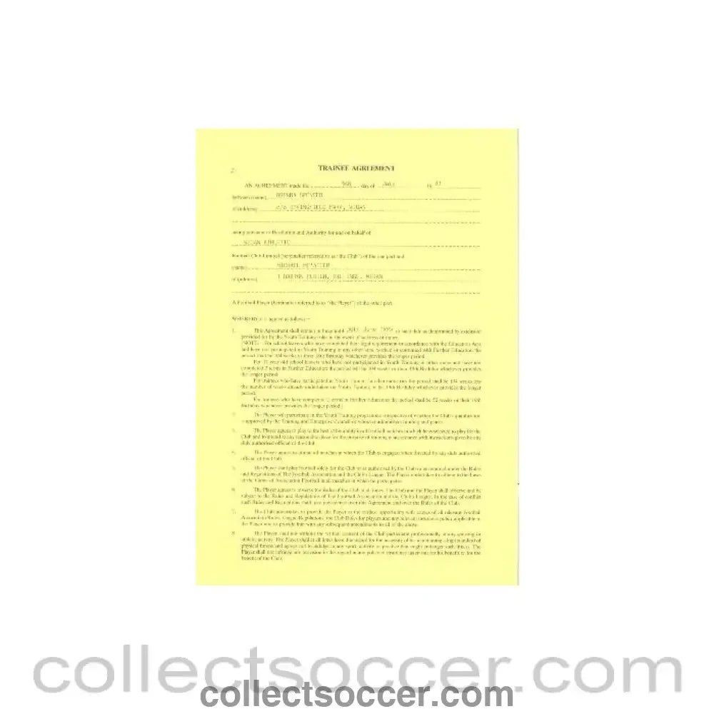 1993 - Trainee Player Contract between Michael McAteer and Wigan Athletic of 05/07/1993 - Collect Soccer