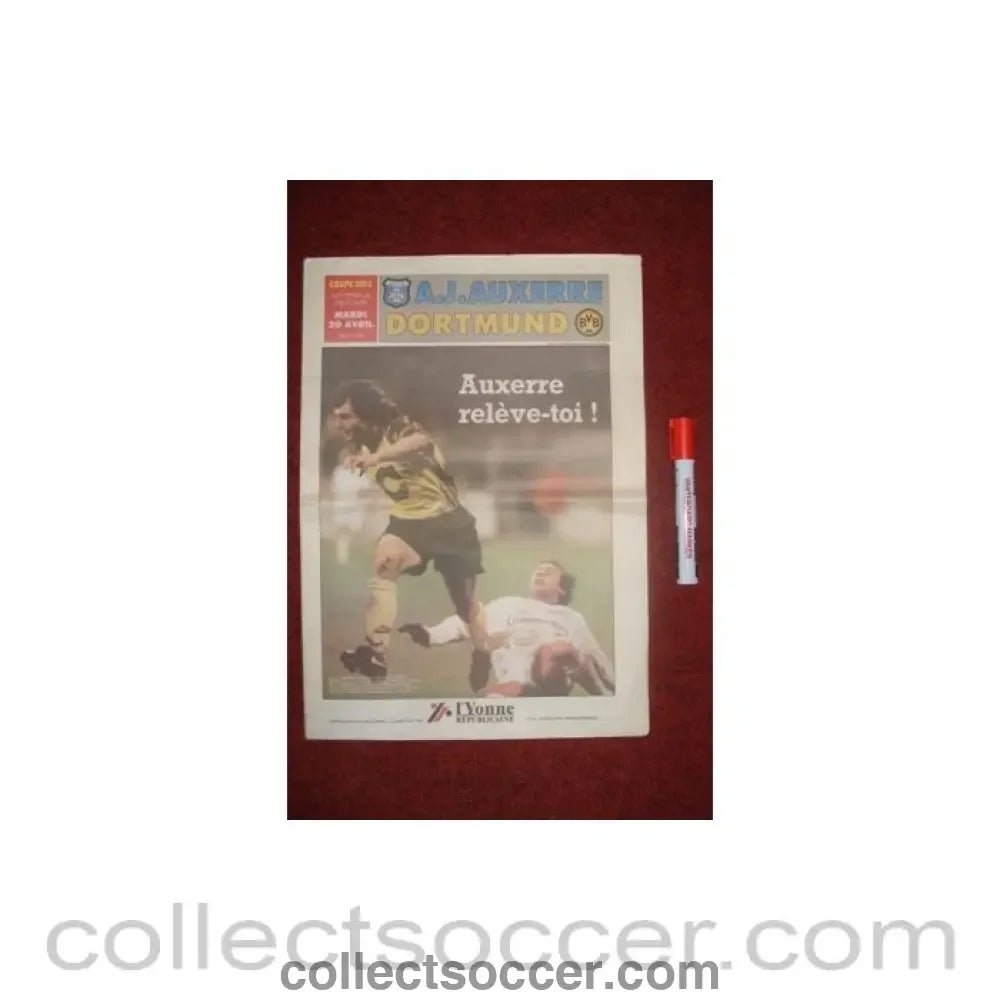 1993 UEFA Cup Semi Final Programme Auxerre v Borussia Dortmund newspaper issue - Collect Soccer