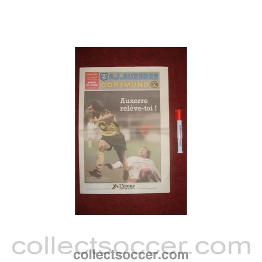 1993 UEFA Cup Semi Final Programme Auxerre v Borussia Dortmund newspaper issue
