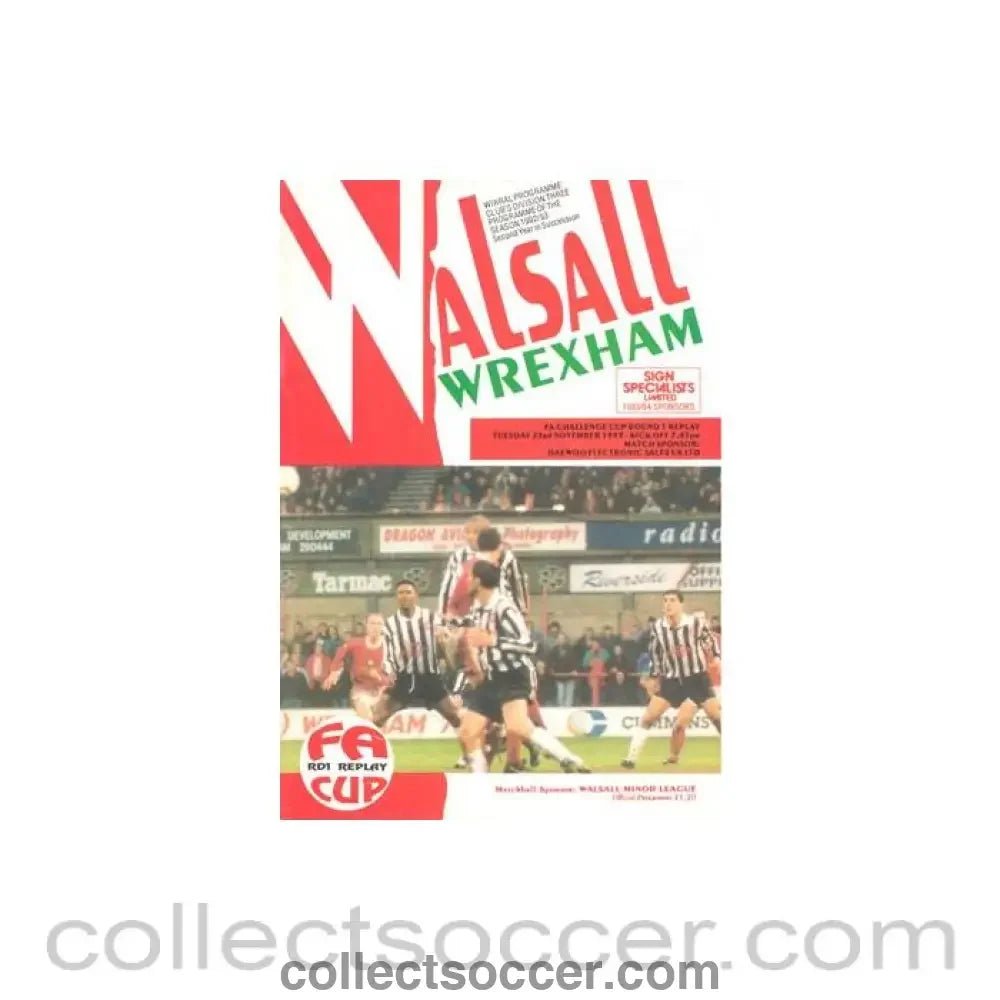 1993 - Walsall v Wrexham official programme 23/11/1993 F.A. Cup - Collect Soccer