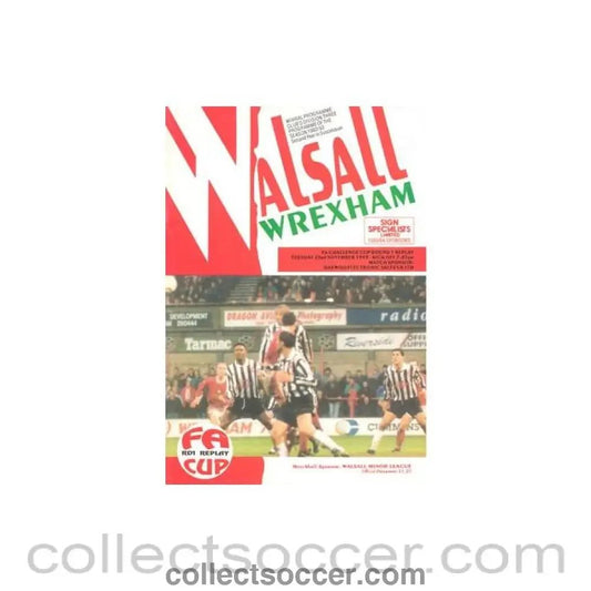 1993 - Walsall v Wrexham official programme 23/11/1993 F.A. Cup - Collect Soccer
