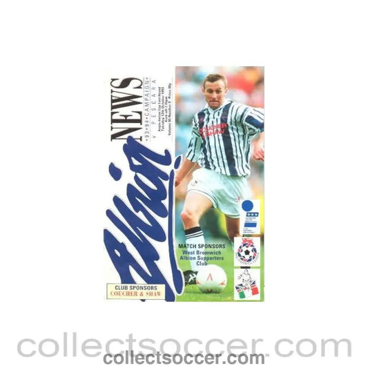 1993 - West Bromwich Albion v Pescara, Italy official programme 12/10/1993 Anglo - Italian Cup - Collect Soccer
