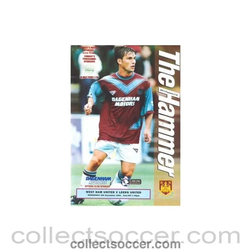 1993 - West Ham United v Leeds United official programme 08/12/1993 Premier League - Collect Soccer
