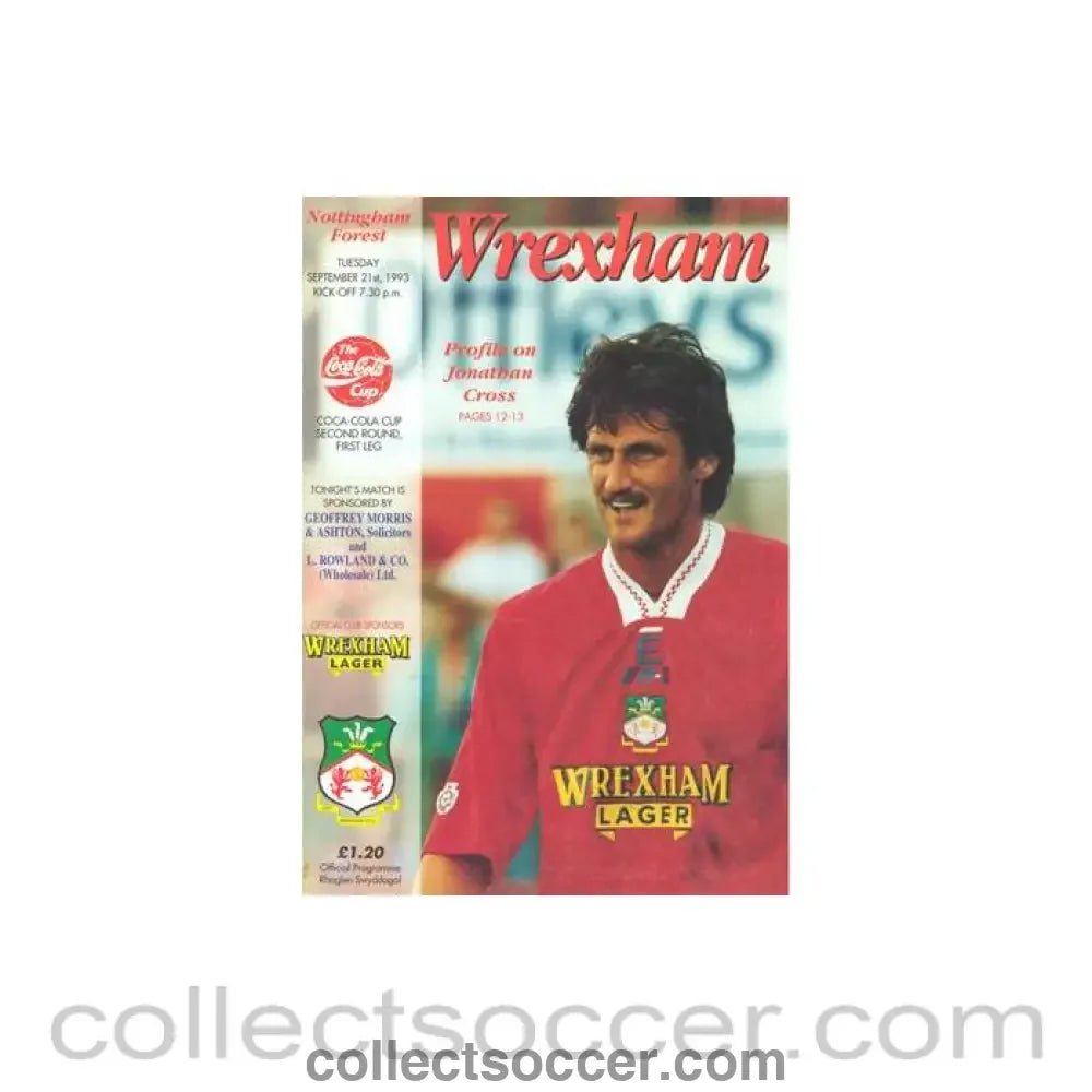 1993 - Wrexham v Nottingham Forest official programme 21/09/1993 Coca Cola Cup - Collect Soccer