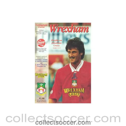 1993 - Wrexham v Nottingham Forest official programme 21/09/1993 Coca Cola Cup - Collect Soccer