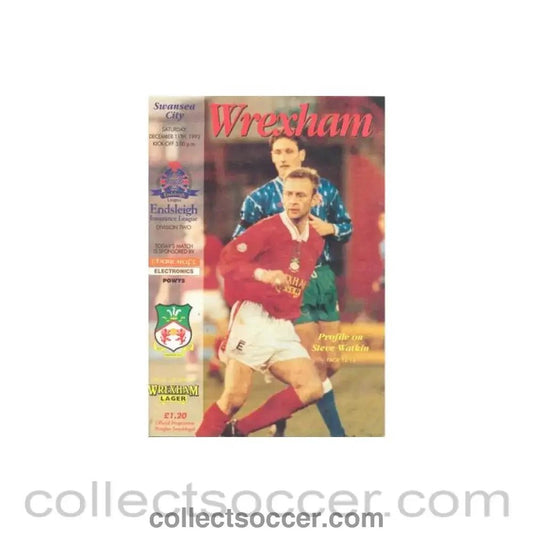 1993 - Wrexham v Swansea City official programme 11/12/1993 Football League - Collect Soccer