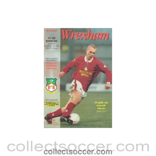 1993 - Wrexham v Walsall official programme 14/11/1993 F.A. Cup - Collect Soccer