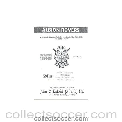 1994 - Albion Rovers v Airdrieonians official programme 10/10/1994 Reserve League - Collect Soccer