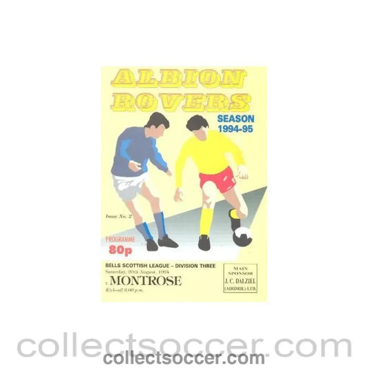 1994 - Albion Rovers v Montrose official programme 20/08/1994 Scottish League - Collect Soccer
