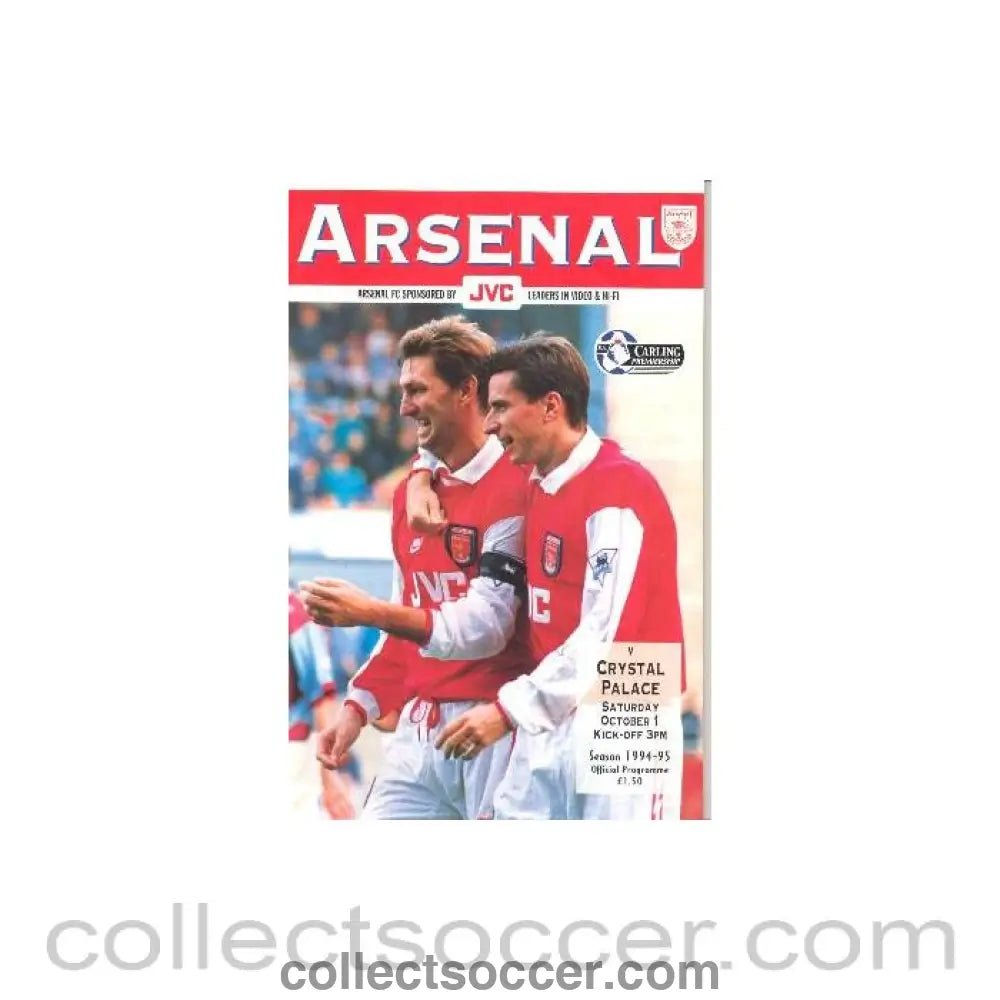 1994 - Arsenal v Crystal Palace official programme 01/10/1994 Carling Premiership - Collect Soccer