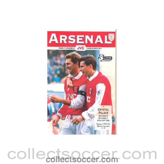 1994 - Arsenal v Crystal Palace official programme 01/10/1994 Carling Premiership