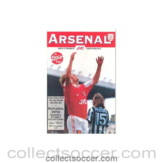 1994 - Arsenal v Hartlepool United official programme 05/10/1994 Coca Cola Cup