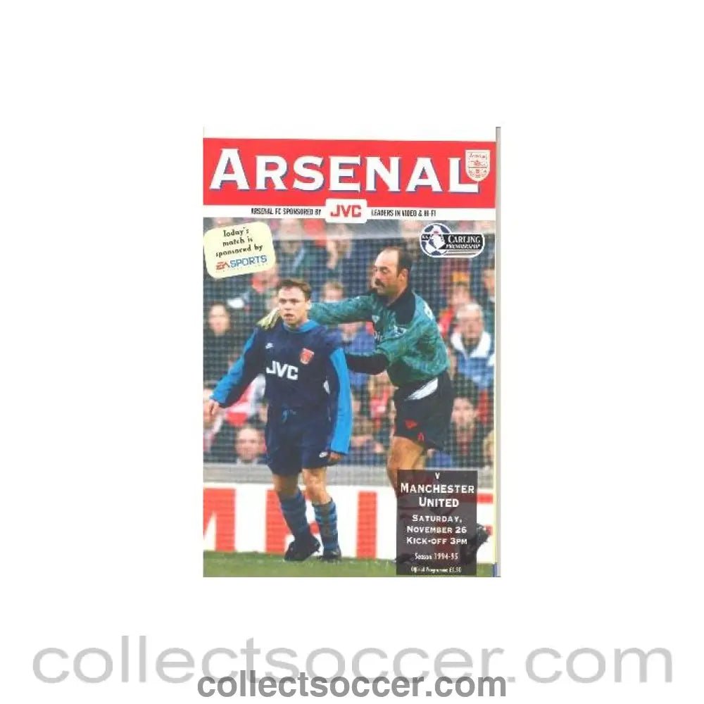 1994 - Arsenal v Manchester United official programme 26/11/1994 Carling Premiership - Collect Soccer