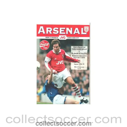 1994 - Arsenal v Oldham Athletic official programme 09/11/1994 Coca Cola Cup