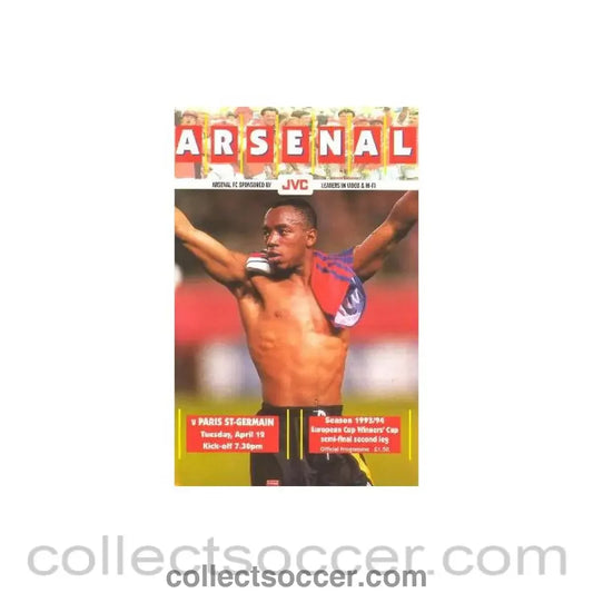 1994 - Arsenal v Paris St-Germain official programme 12/04/1994 European Cup Winners Cup Semi-Final Second Leg