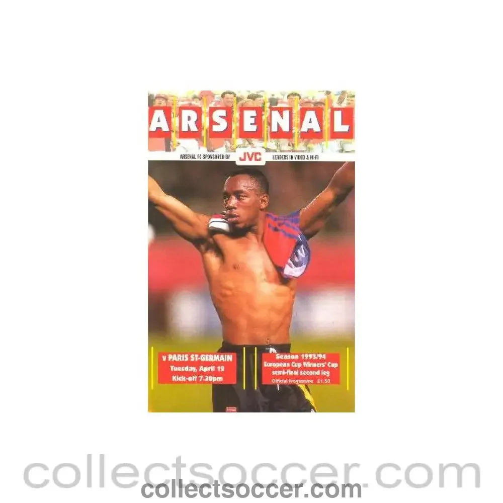 1994 - Arsenal v Paris St-Germain official programme 12/04/1994 European Cup Winners Cup Semi-Final Second Leg