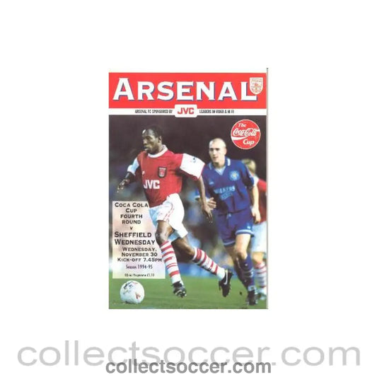 1994 - Arsenal v Sheffield Wednesday official programme 30/11/1994 Coca Cola Cup