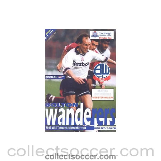 1994 - Bolton Wanderers v Port Vale official programme 06/12/1994 Football League - Collect Soccer