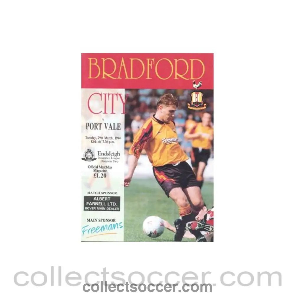1994 - Bradford City v Port Vale official programme 29/03/1994 Football League - Collect Soccer